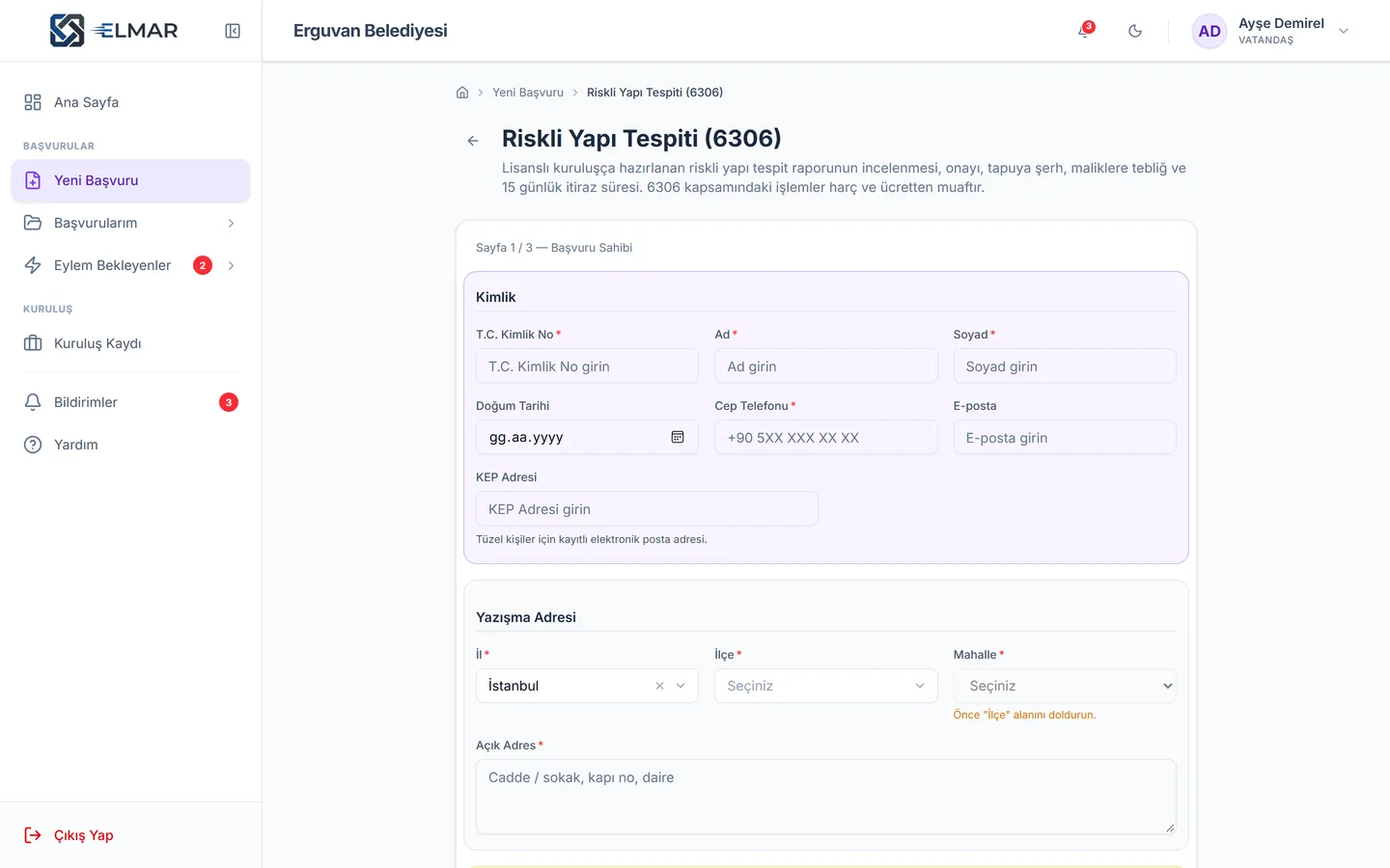 Vatandaşın gördüğü çok sayfalı başvuru formu